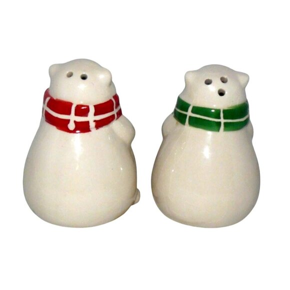 Polar Bear Salt & Pepper Shakers Christmas Ceramic MCM Vintage w Stoppers - Picture 2 of 6